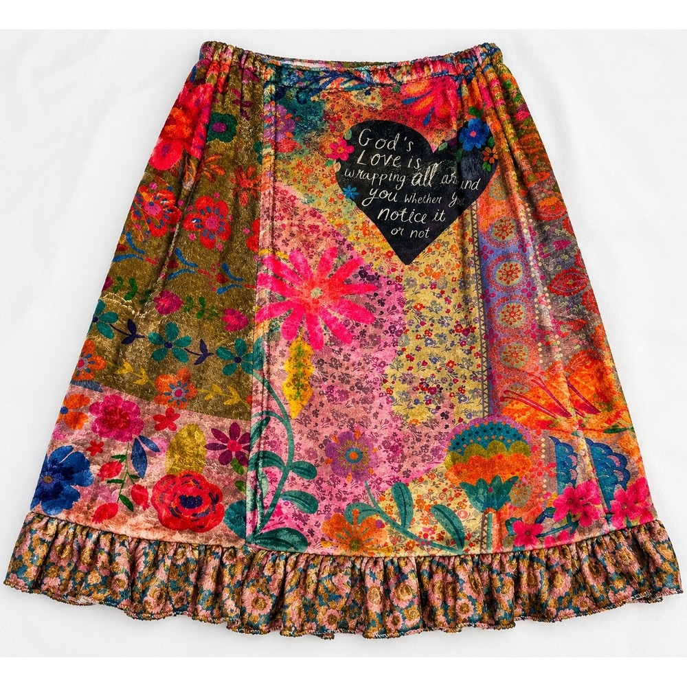 Natural Life Towel Wrap L/XL Floral Boho Spa Bath Velour Ruffle Inspirational
